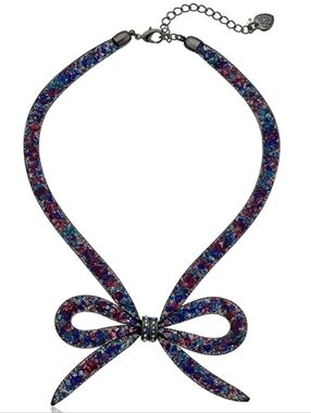 NWT Betsey Johnson "Dark Shadows" Mesh Crystal Bow Necklace